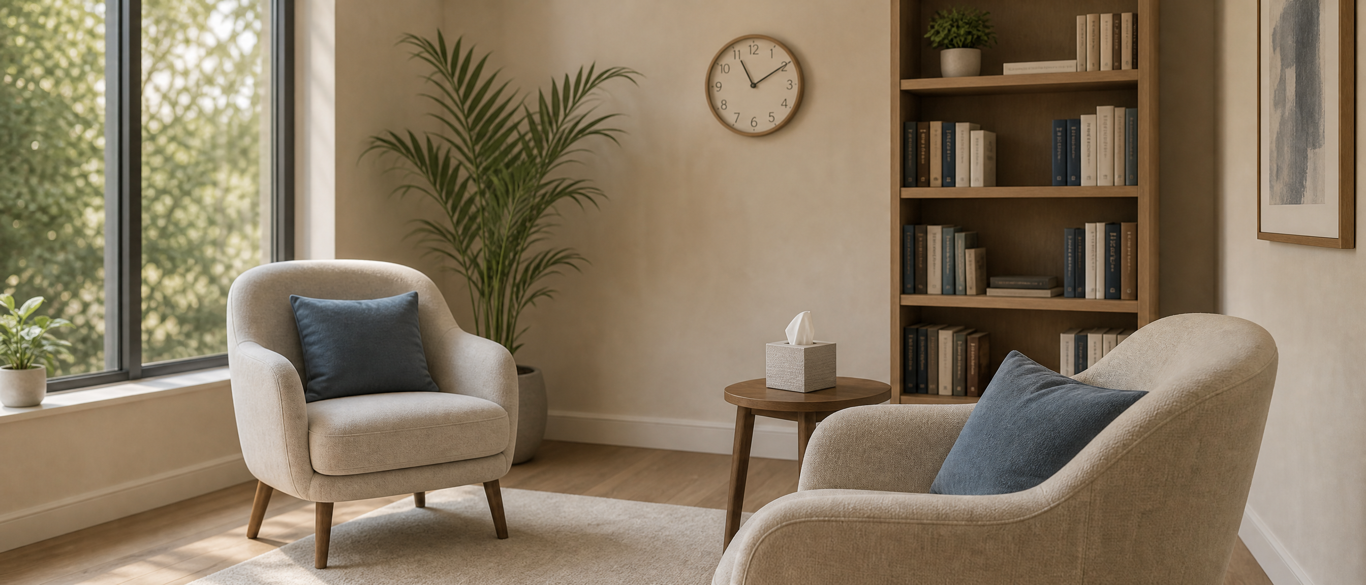 Warm, calming therapy session room