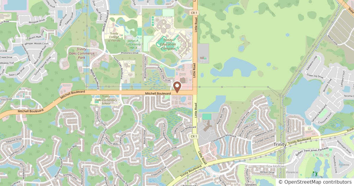 Map of The Hope Center, 8847 Mitchell Boulevard, New Port Richey, Florida 34655, in the Trinity area